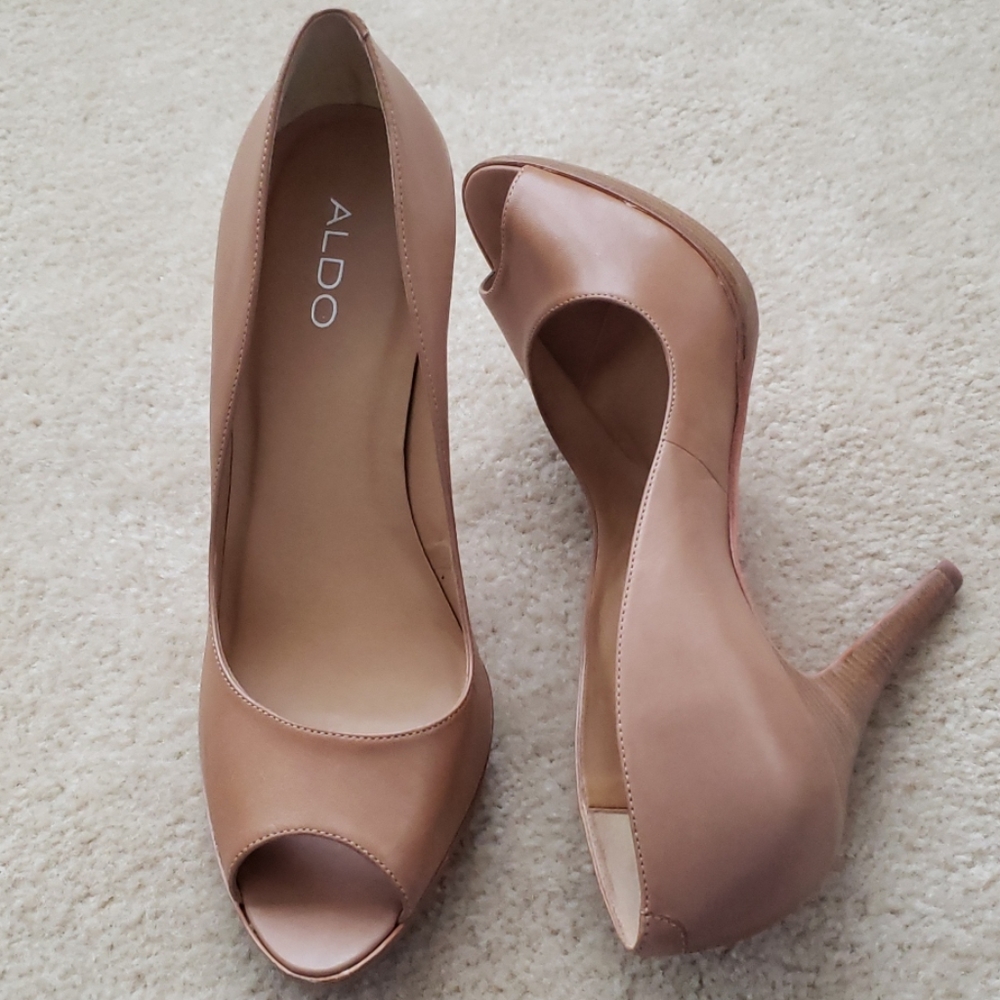 New! Aldo 'Leofa' Nude Peep Toe Platform Pump